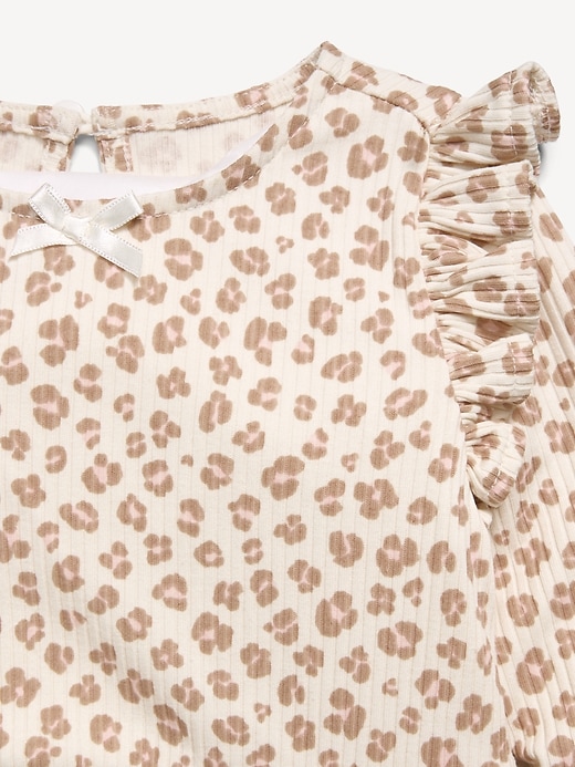 Image number 2 showing, Printed Long-Sleeve Ribbed Ruffle-Trim Jumpsuit for Baby