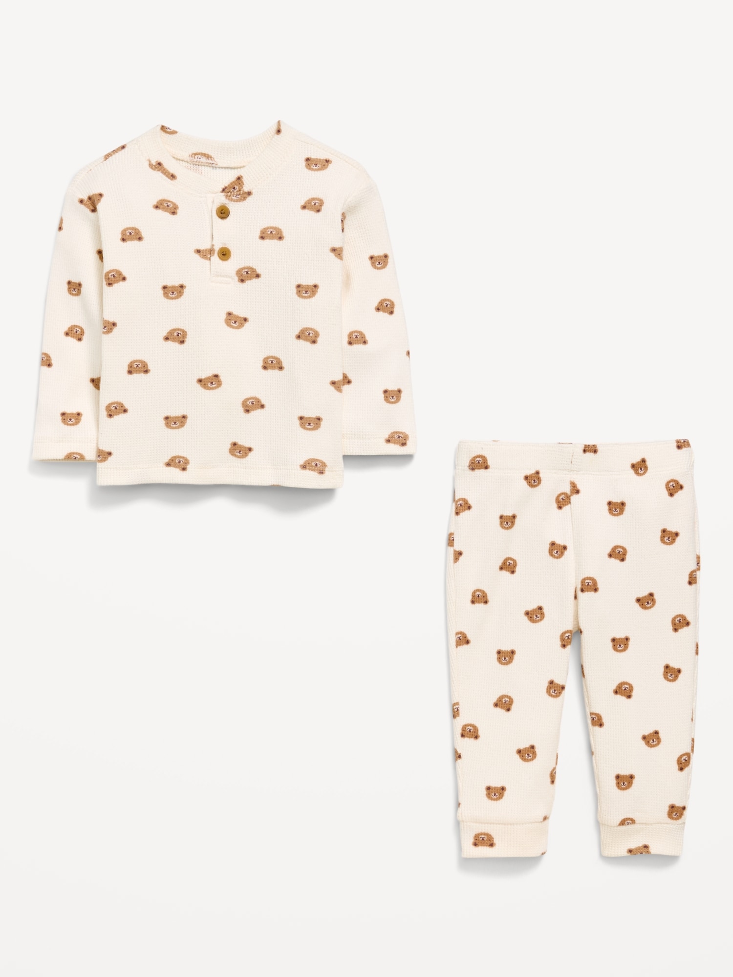 Long-Sleeve Waffle-Knit Henley Top and Pants Set for Baby
