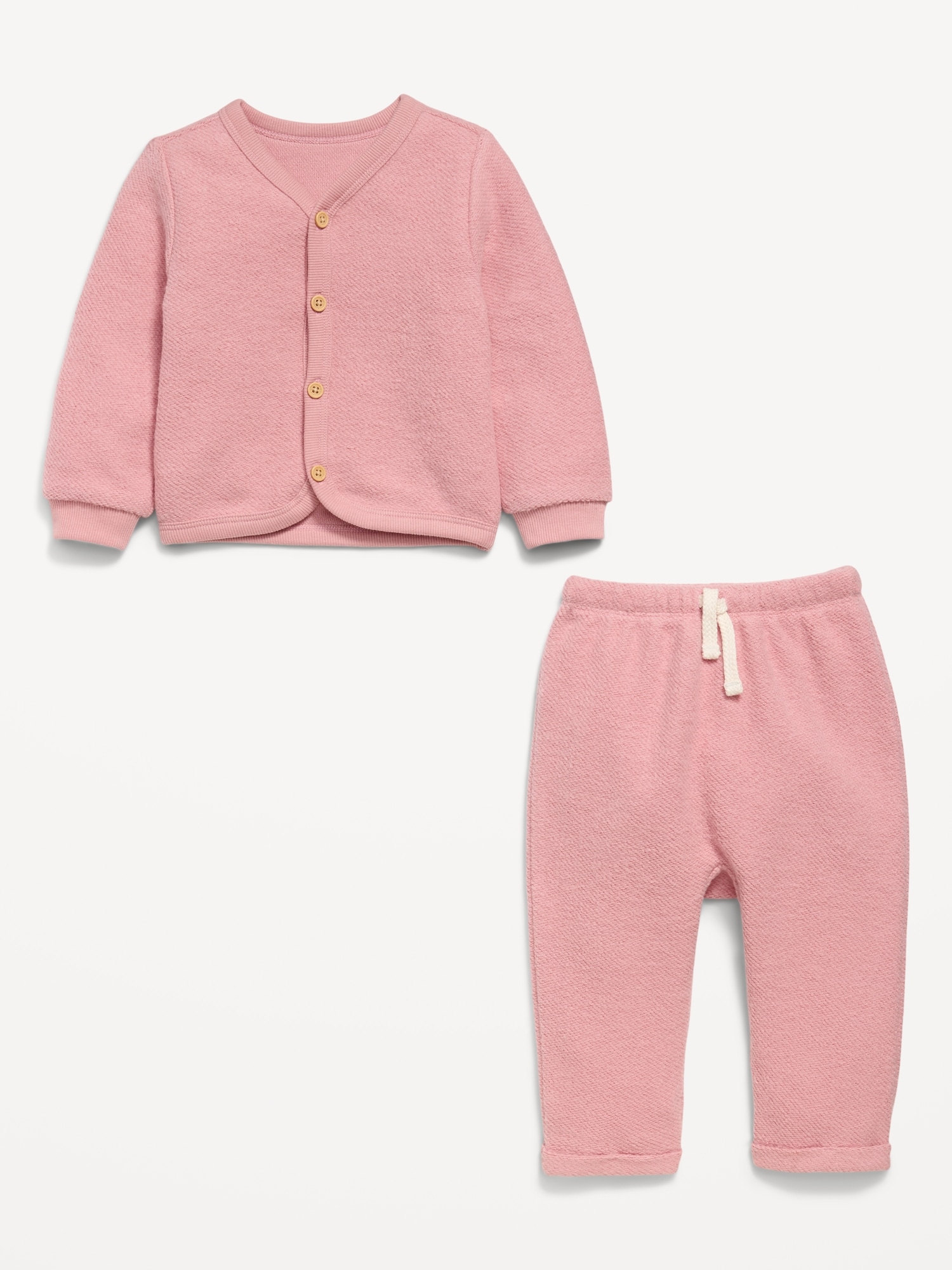 Long-Sleeve Button Front Fleece Top and Pants Set for Baby