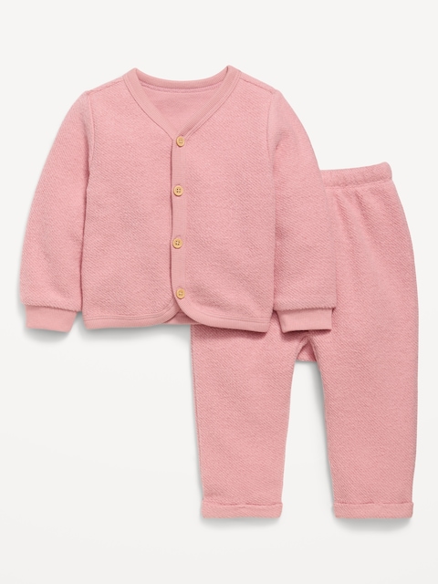 Long-Sleeve Button Front Fleece Top and Pants Set for Baby