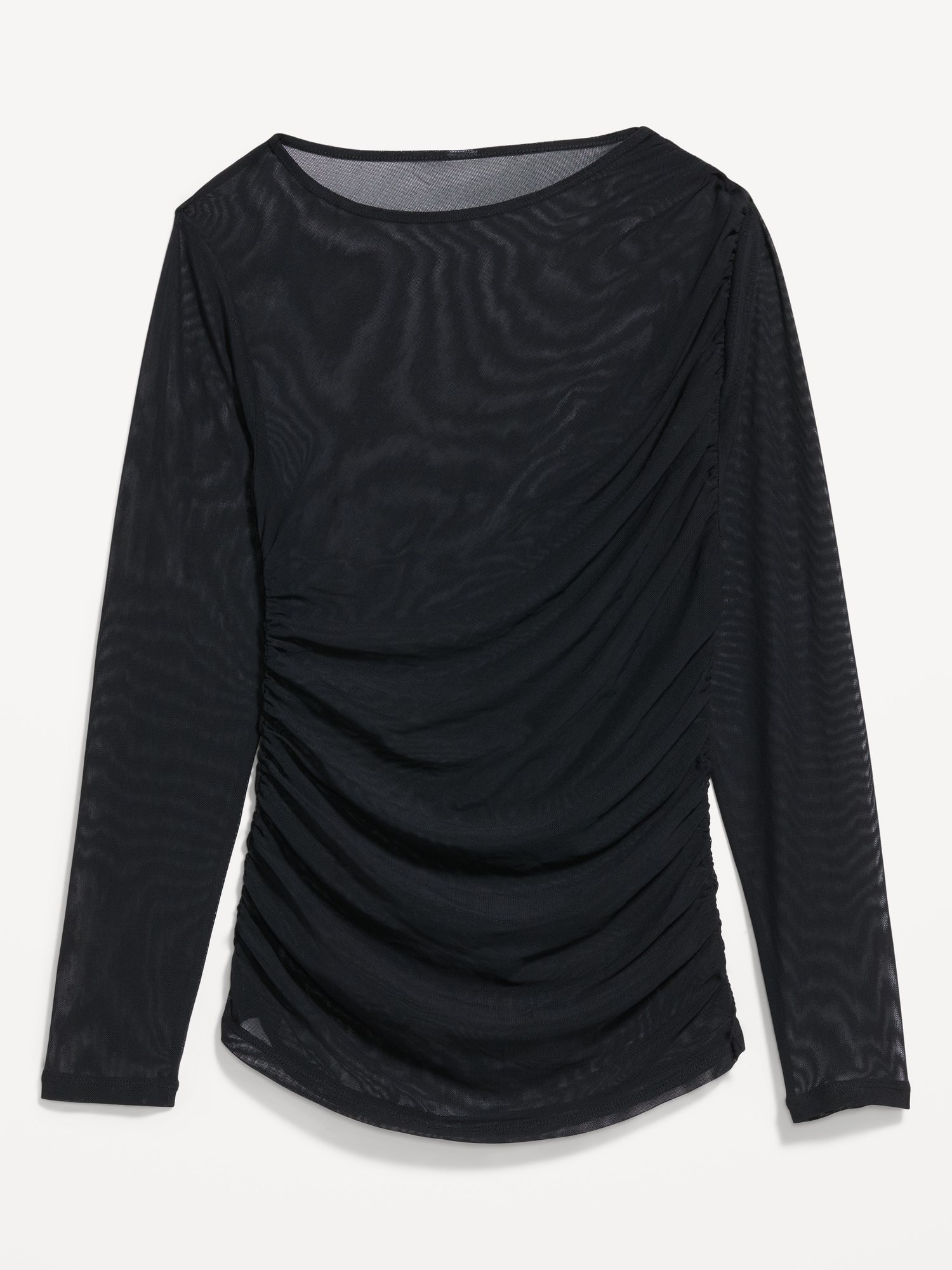 Long-Sleeve Draped Mesh Top