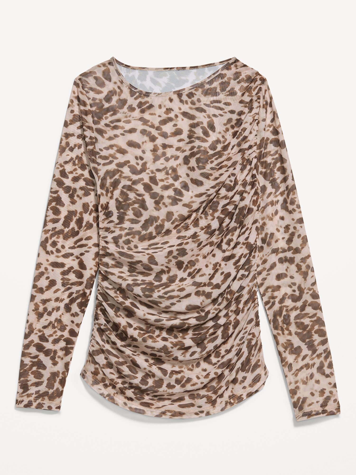 Long-Sleeve Asymmetrical Unlined Mesh Top