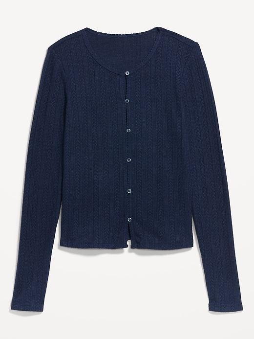 Image number 4 showing, Long-Sleeve Button-Front Pointelle Top