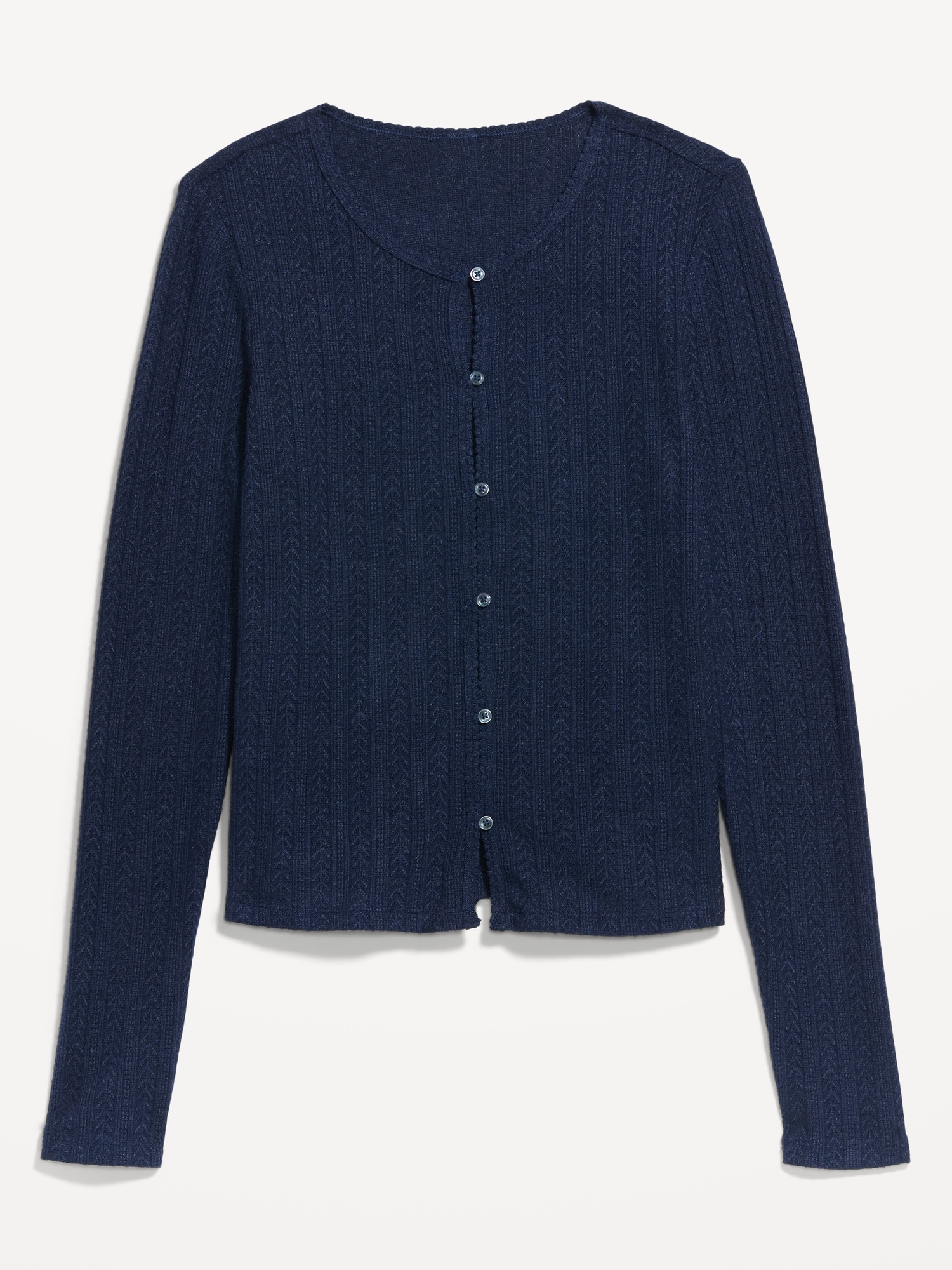 Long-Sleeve Button-Front Pointelle Top