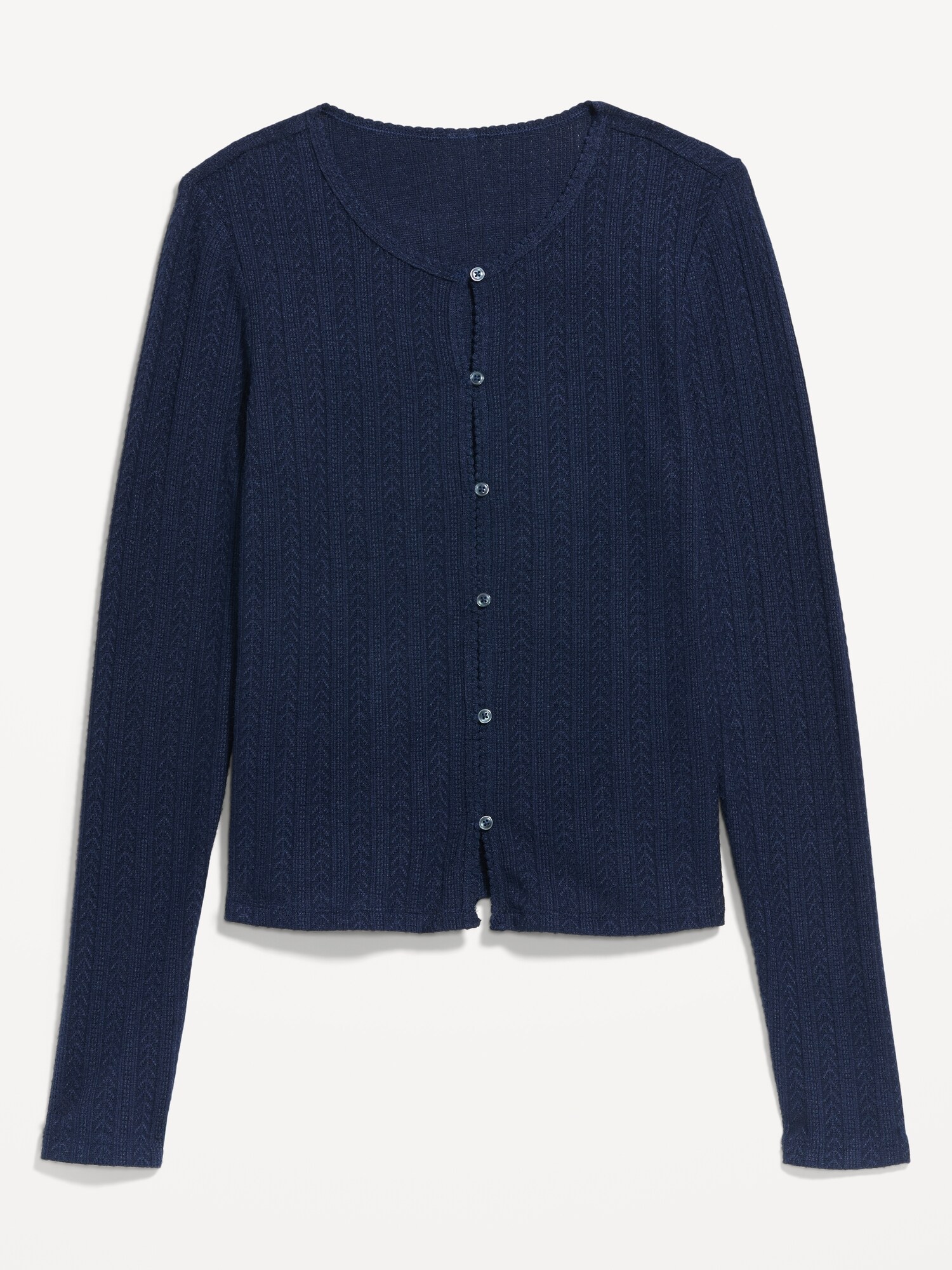 Женский топ Old Navy Long-Sleeve Button-Front Cutout Pointelle Top, цвет: Тёмно-синий — фото 4