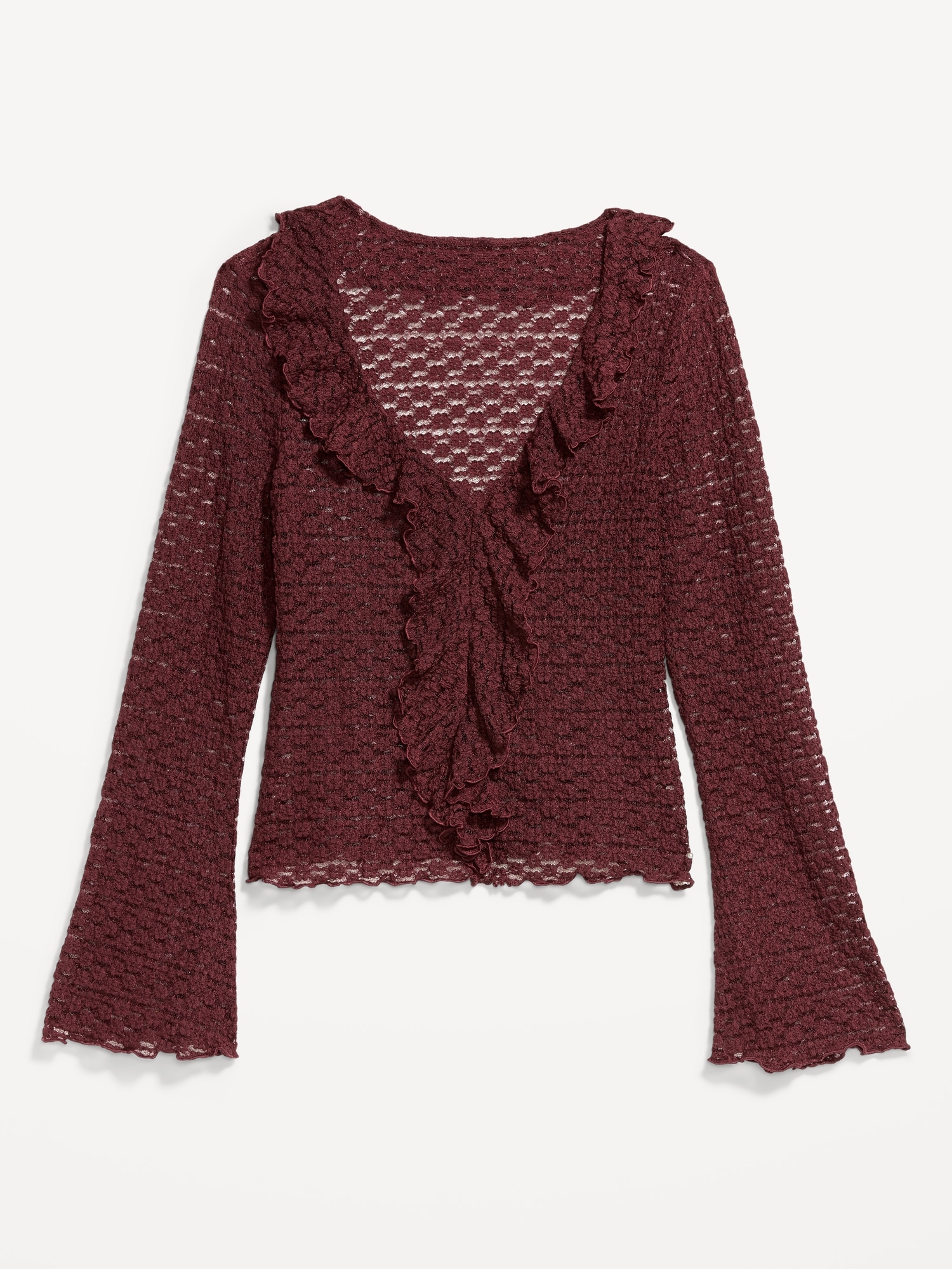 Fitted Bell-Sleeve Ruffle Top