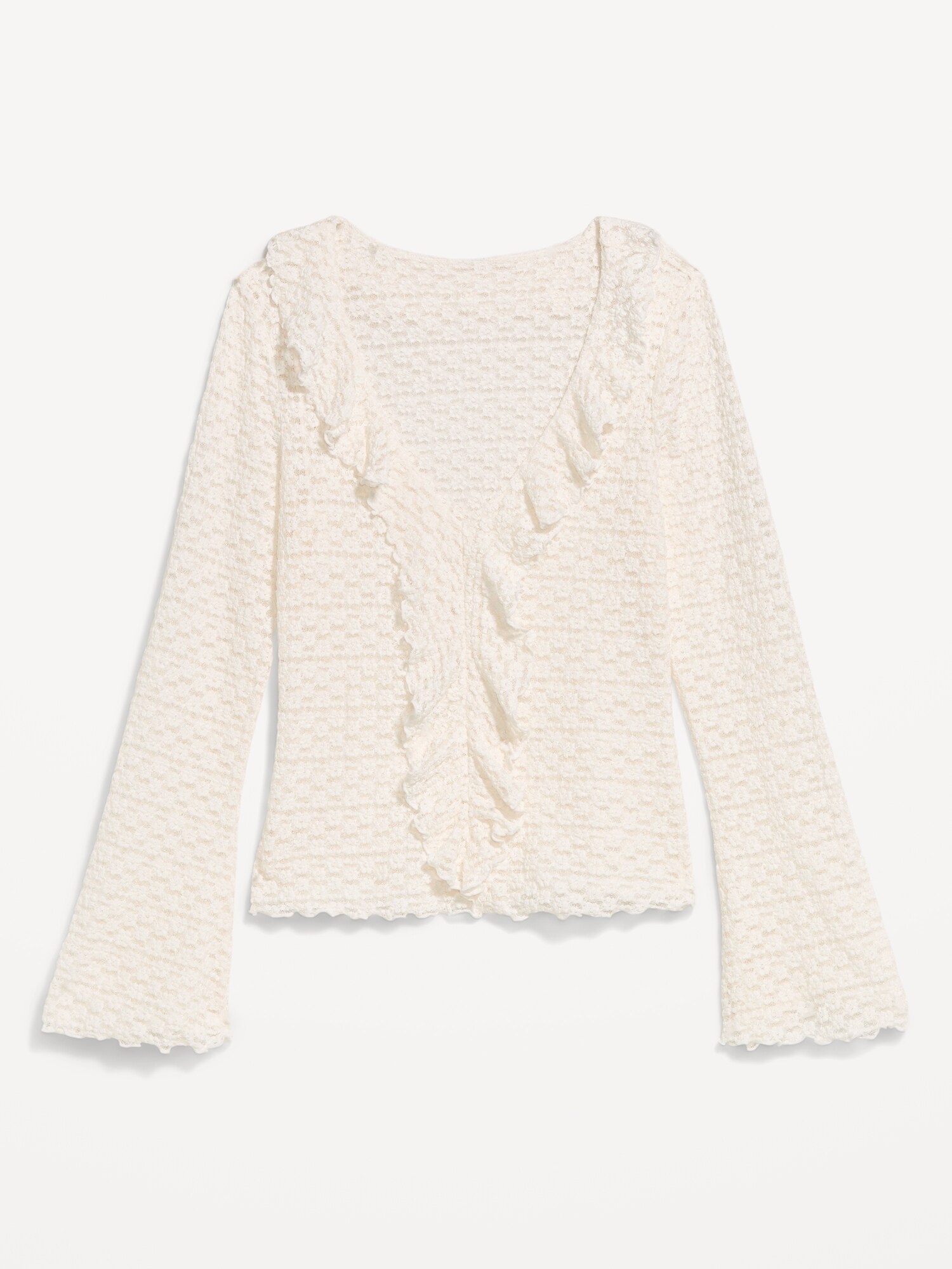 Fitted Bell-Sleeve Ruffle Top