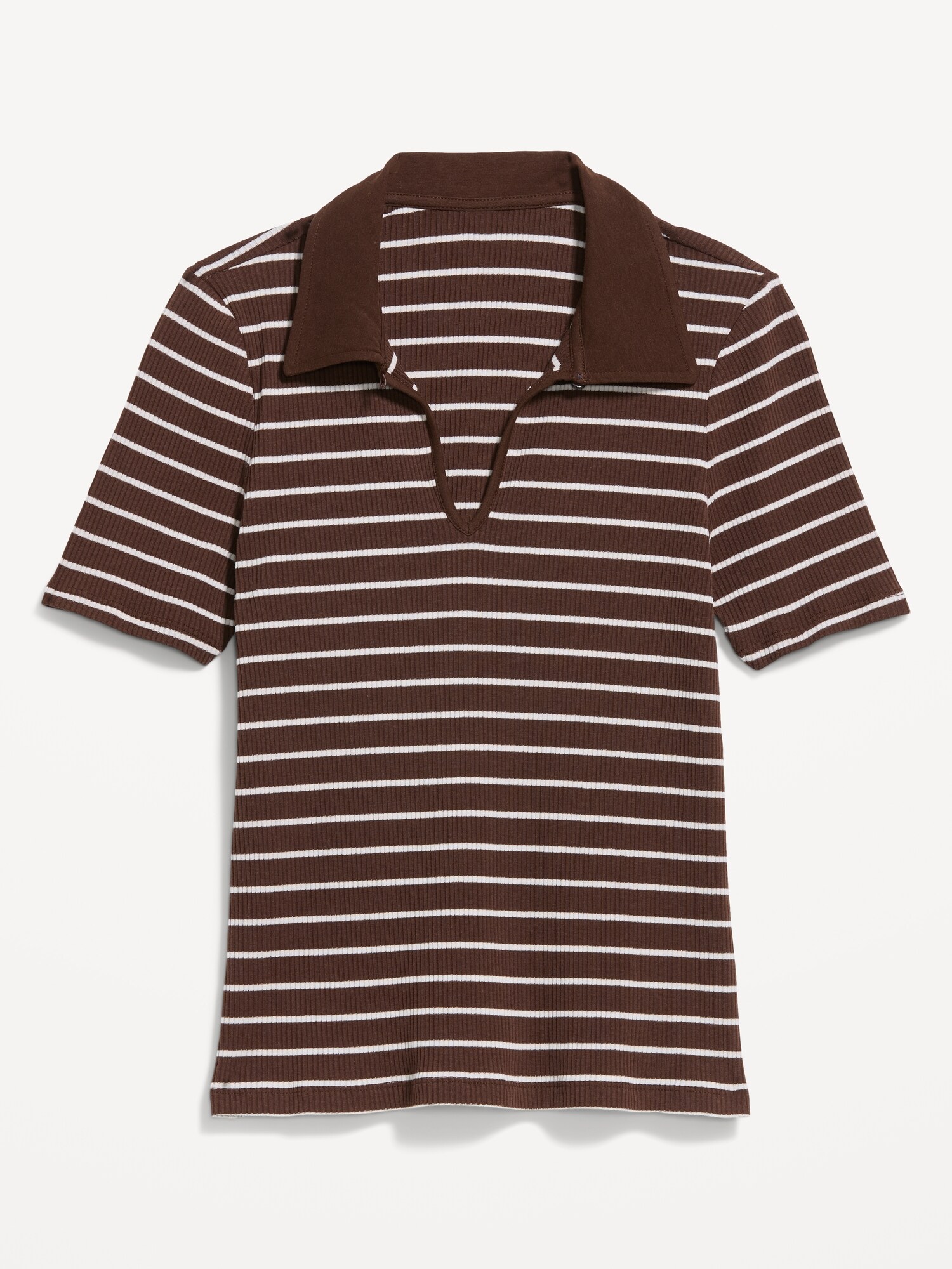 Женский топ Old Navy Keyhole Polo Top, цвет: Земляной коричневый полосатый — фото 4