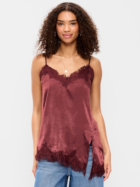 Asymmetrical Lace-Trim Cami Top