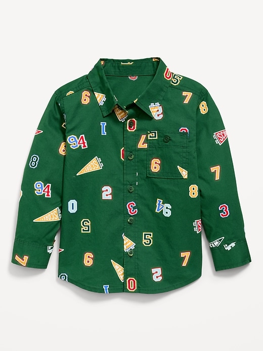 Image number 1 showing, Printed Long-Sleeve Poplin Pocket Shirt for Toddler Boys