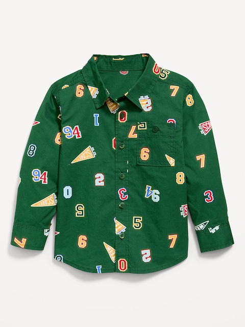 Printed Long-Sleeve Poplin Pocket Shirt for Toddler Boys