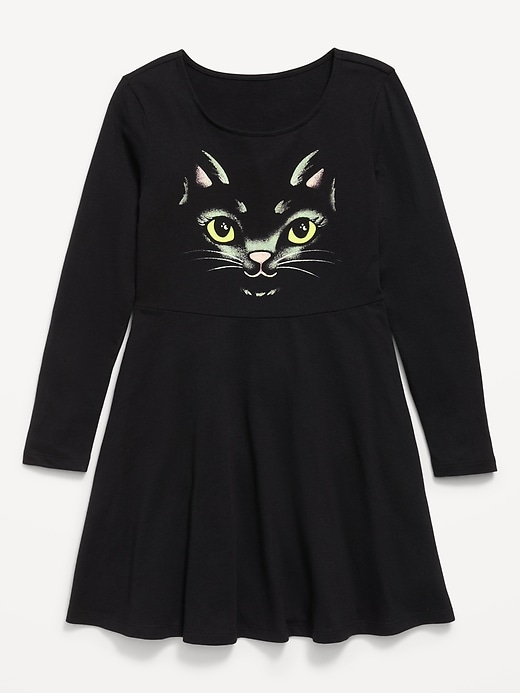 Image number 1 showing, Long-Sleeve Graphic Fit and Flare Dress for Girls