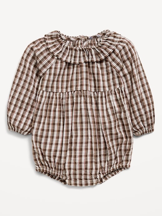 Image number 1 showing, Printed Long-Sleeve Ruffle-Trim Romper for Baby