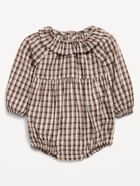 Printed Long-Sleeve Ruffle-Trim Romper for Baby