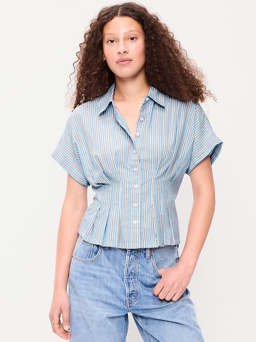 Image number 1 showing, Slim Short-Sleeve Cinched-Waist Button-Down Shirt