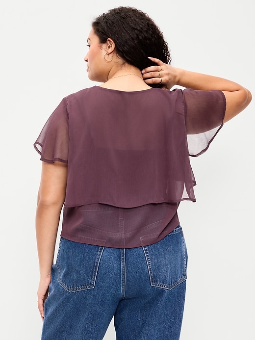 Image number 8 showing, Chiffon Tie-Front Flutter-Sleeve Top