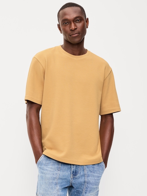 Loose Short-Sleeve Textured Waffle T-Shirt