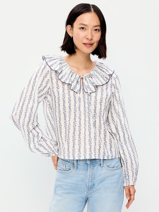 Image number 4 showing, Long-Sleeve Ruffle Tie-Neck Top