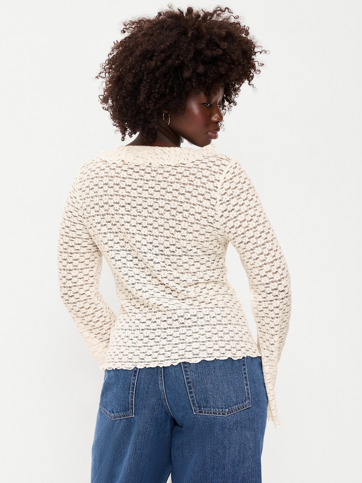 Fitted Bell-Sleeve Ruffle Top