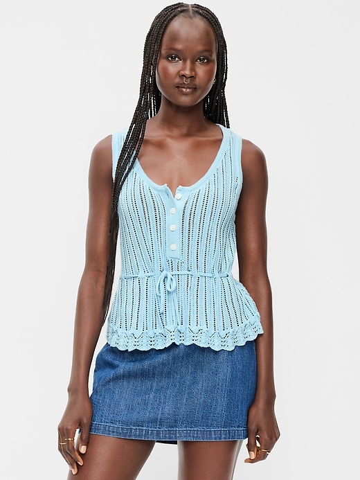 Image number 1 showing, Seaside Cotton Pointelle Peplum Tank Top