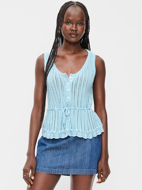Seaside Cotton Pointelle Peplum Tank Top