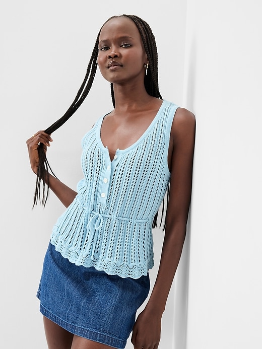 Image number 3 showing, Seaside Cotton Pointelle Peplum Tank Top