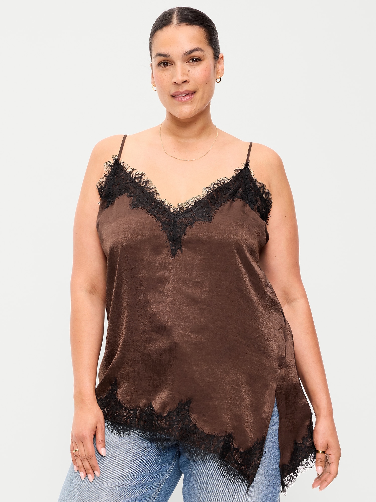 Asymmetrical Lace-Trim Cami Top