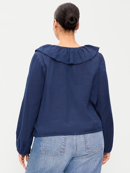 Image number 8 showing, Long-Sleeve Ruffle Tie-Neck Top