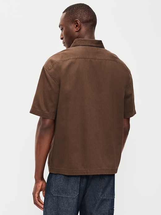 Image number 2 showing, Loose Full-Zip Herringbone Workwear Shirt