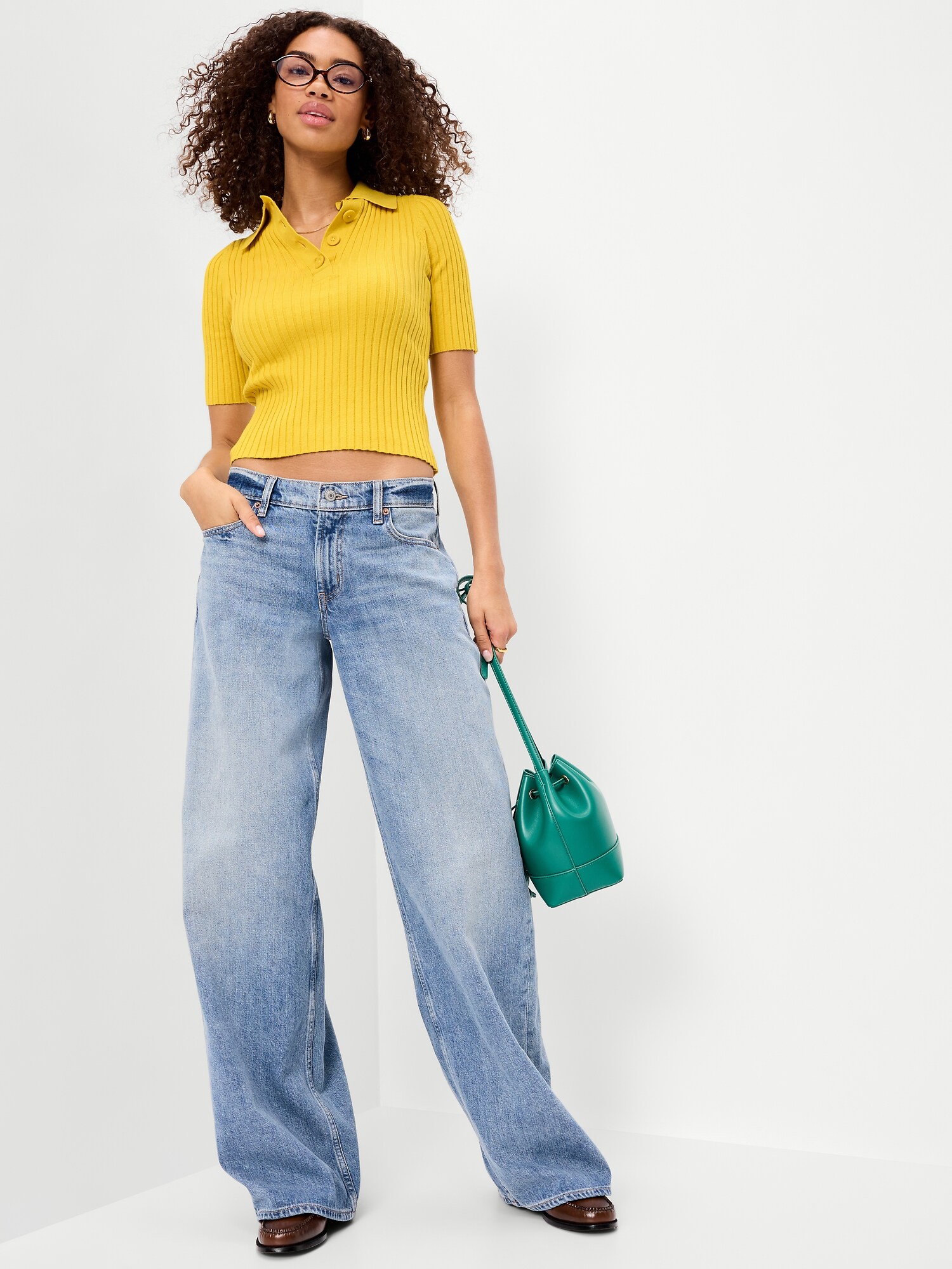 Женское поло Old Navy Short-Sleeve Ribbed Polo, цвет: Золотой сияющий — фото 3