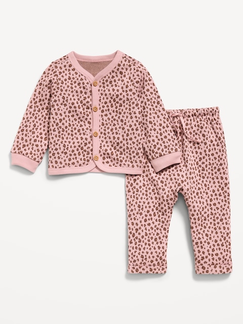 Printed Long-Sleeve Button-Front Top and Pants Set for Baby