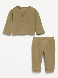 Image number 3 showing, Long-Sleeve Waffle-Knit Henley Top and Pants Set for Baby