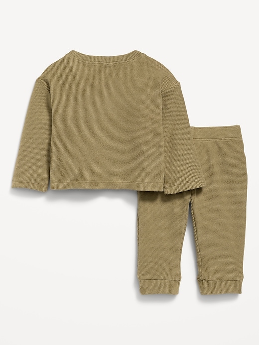 Image number 2 showing, Long-Sleeve Waffle-Knit Henley Top and Pants Set for Baby