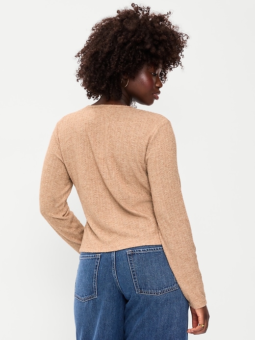 Image number 4 showing, Long-Sleeve Button-Front Pointelle Top