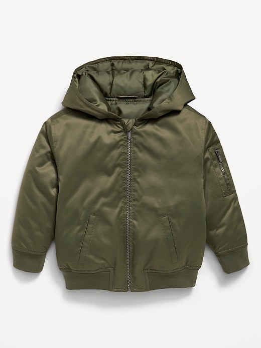 Image number 2 showing, Water-Resistant Oversized Satin Bomber Jacket for Toddler Boys