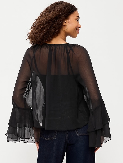Image number 2 showing, Drapey Chiffon Bell-Sleeve Top