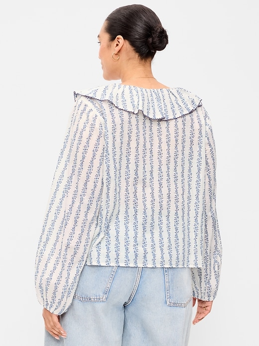 Image number 8 showing, Long-Sleeve Ruffle Tie-Neck Top
