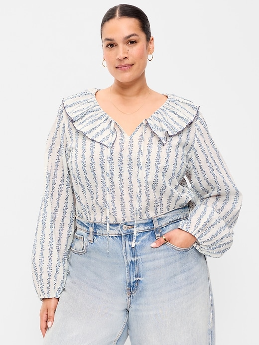 Image number 7 showing, Long-Sleeve Ruffle Tie-Neck Top