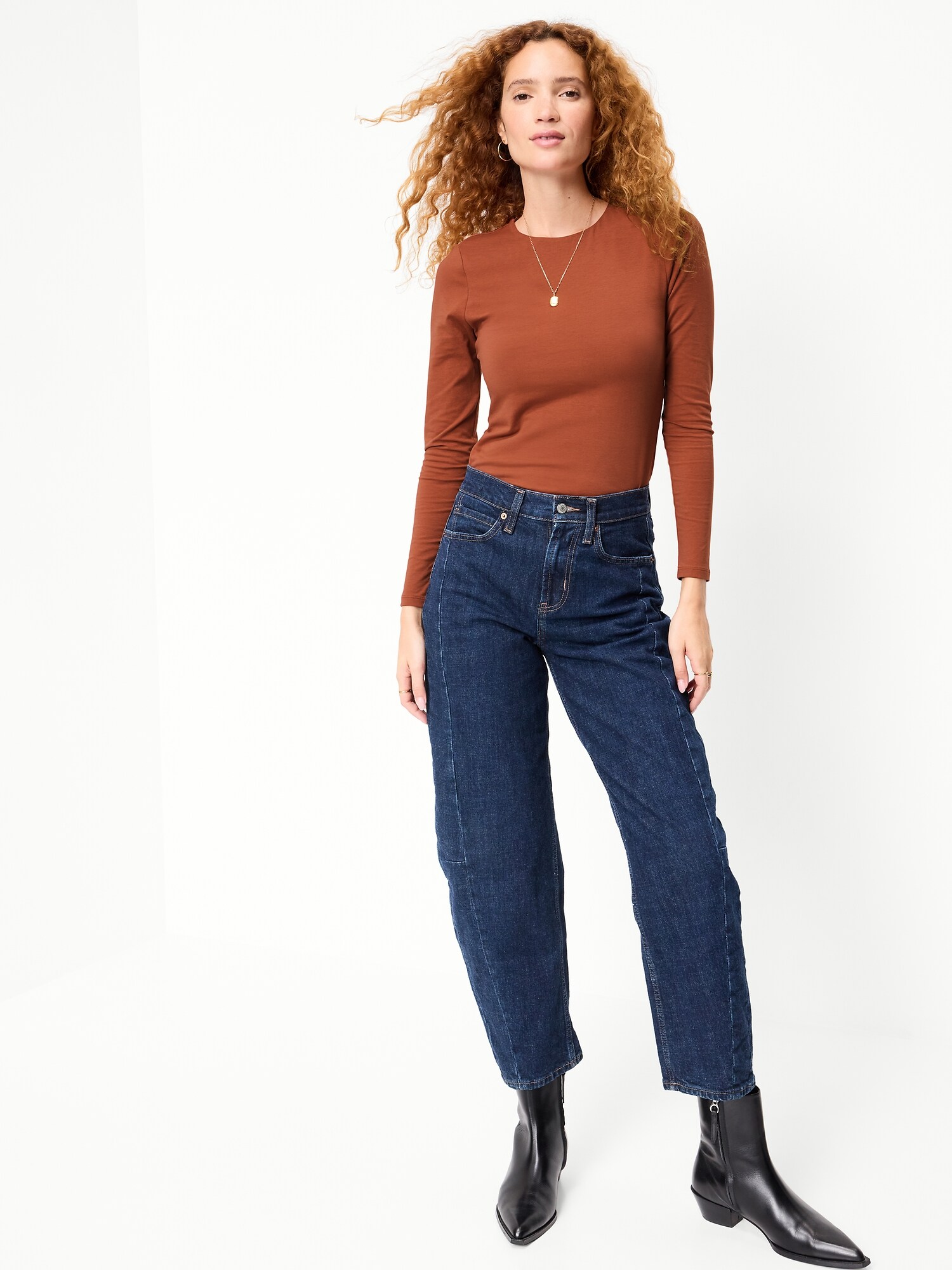 Женский топ Old Navy Hug Double-Layer Crew-Neck Long-Sleeve Top, цвет: Коричный — фото 3