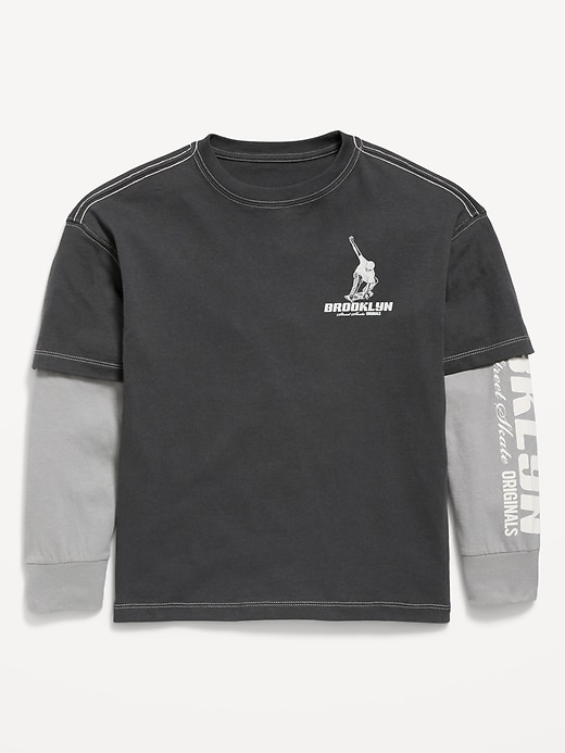 Image number 1 showing, Oversized Long-Sleeve 2-In-1 Graphic T-Shirt for Boys