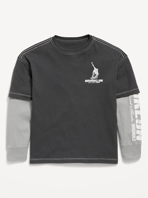 Oversized Long-Sleeve 2-In-1 Graphic T-Shirt for Boys
