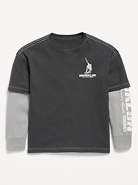 Image number 1 showing, Oversized Long-Sleeve 2-In-1 Graphic T-Shirt for Boys