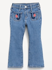 Image number 1 showing, High-Waisted Embroidered Flare-Leg Jeans for Toddler Girls