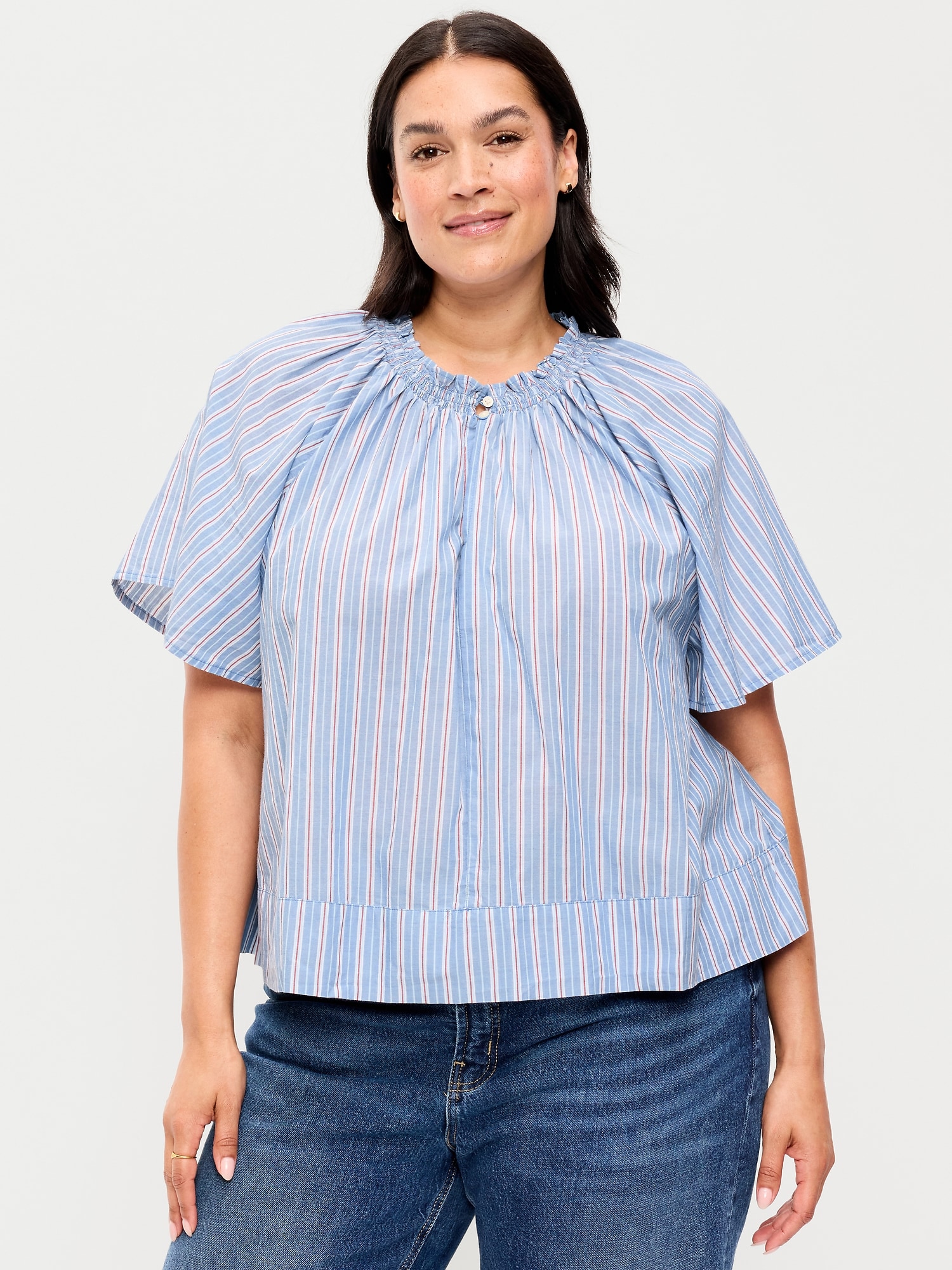 Loose Short-Sleeve Striped Top