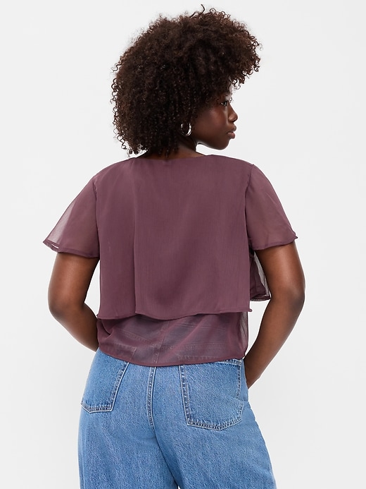 Image number 6 showing, Chiffon Tie-Front Flutter-Sleeve Top