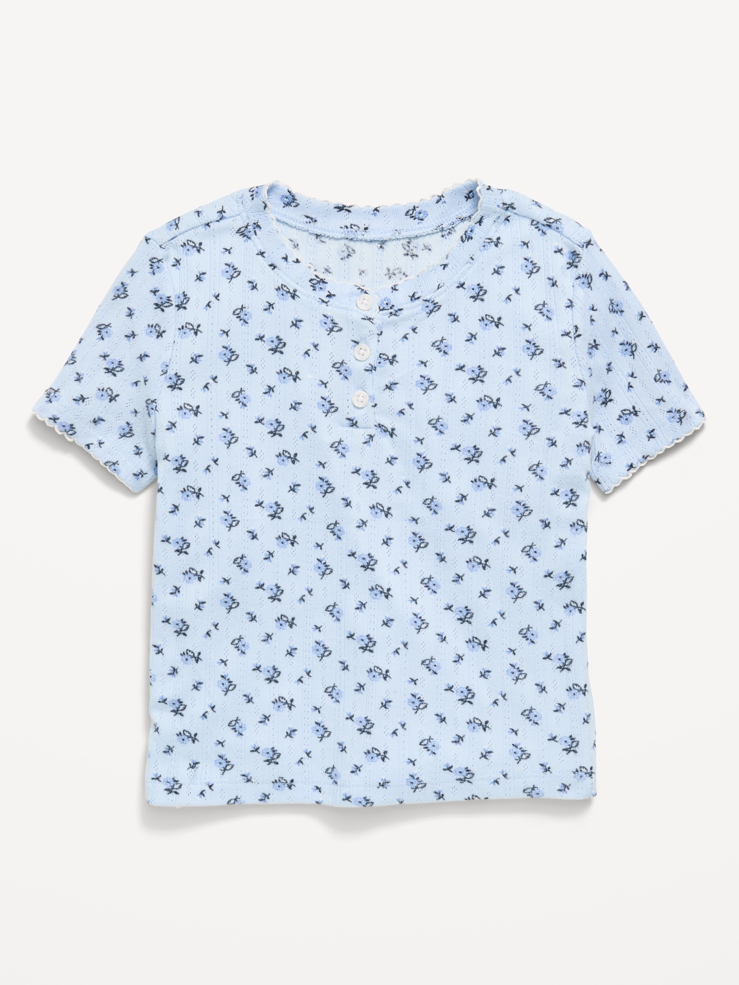 Printed Short-Sleeve Pointelle-Knit Top for Toddler Girls