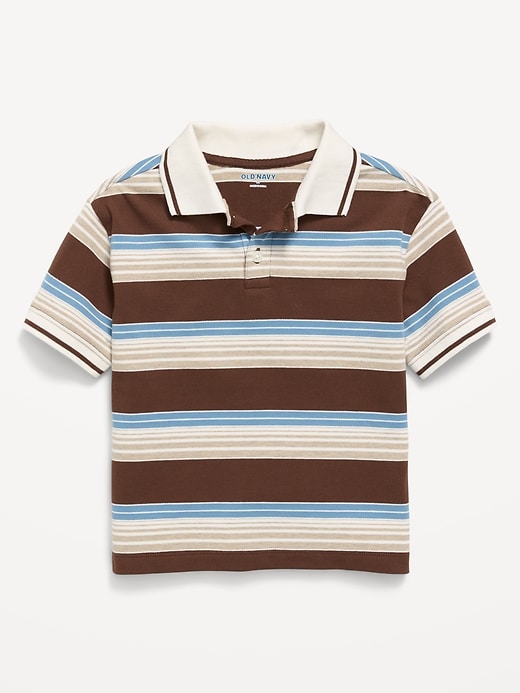 Image number 1 showing, Oversized Short-Sleeve Striped Pique Polo Shirt for Toddler Boys