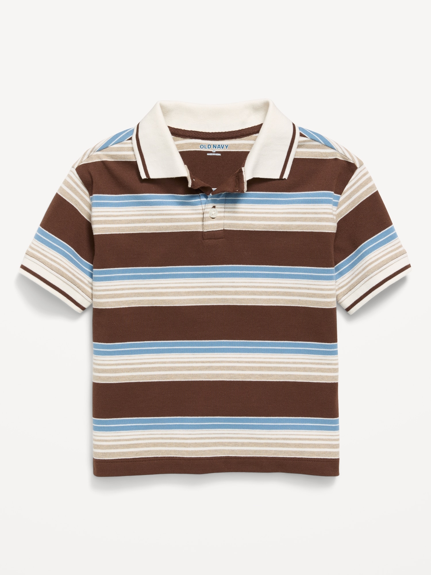 Oversized Short-Sleeve Striped Pique Polo Shirt for Toddler Boys