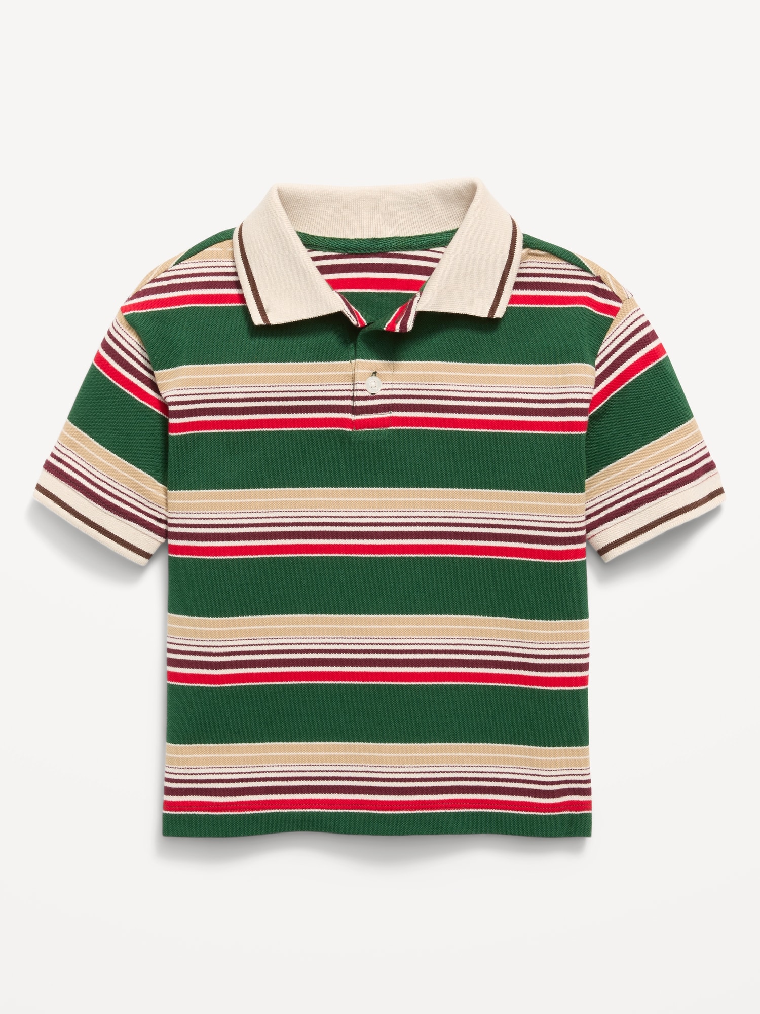 Oversized Short-Sleeve Striped Pique Polo Shirt for Toddler Boys