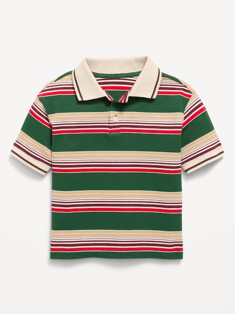 Oversized Short-Sleeve Striped Pique Polo Shirt for Toddler Boys